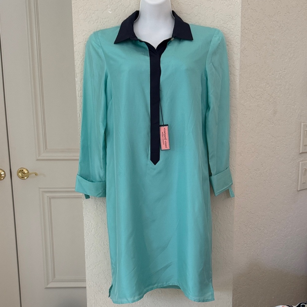 Vineyard Vines NEW Teal and Navy Long Sleeve Dress